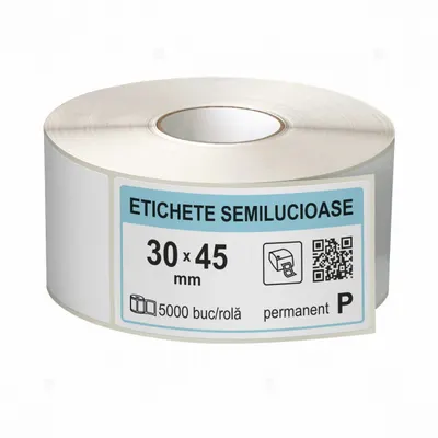 Rola etichete autoadezive semilucioase 30x45 mm, adeziv permanent, 5000 etichete rola