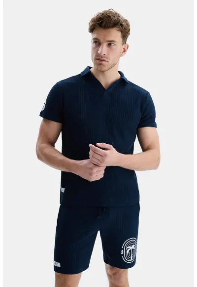 Tricou polo texturat Russel - Bleumarin