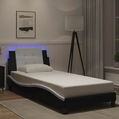 vidaXL Cadru de pat cu LED fără saltea Zadar negru/alb 80x200 cm