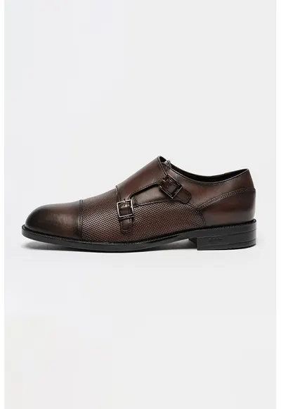 Pantofi monk din piele Tayil - Maro inchis