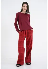Pijama lunga de bumbac - Visiniu