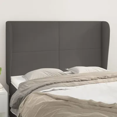 vidaXL Tăblie de pat cu aripioare gri 147x23x118/128 cm piele eco