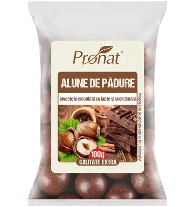 Alune de padure invelite in ciocolata cu lapte si scortisoara, 100g, Pronat