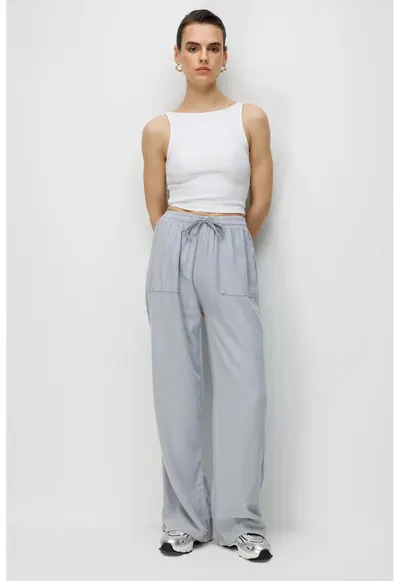 Pantaloni dama gri - bumbac - Gri deschis