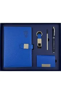 Set scriere: agenda A5, pix, rezerva, port-card si breloc. Albastru