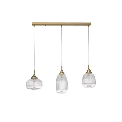 Lampa suspendata MOND Satin Auriu Metal Sticla clara LED E14 3x5 Wat 230 Volt IP20