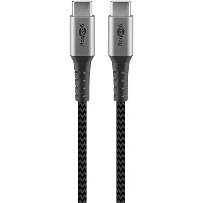 Cablu de Date USB-C tata - USB-C tata, Gri/Argintiu, Textil, Flexibil, 2 m, Goobay