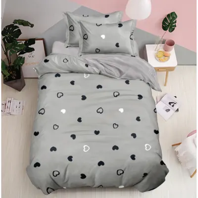 Lenjerie pat 140x200cm, FINET, 4 piese, cu ELASTIC, Gri, Inimioare