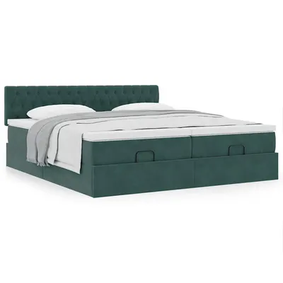Gossi cadru de pat otoman cu saltele, catifea verde inchis 180x200cm