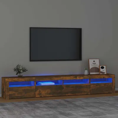 vidaXL Comodă TV cu lumini LED, stejar fumuriu, 240x35x40cm