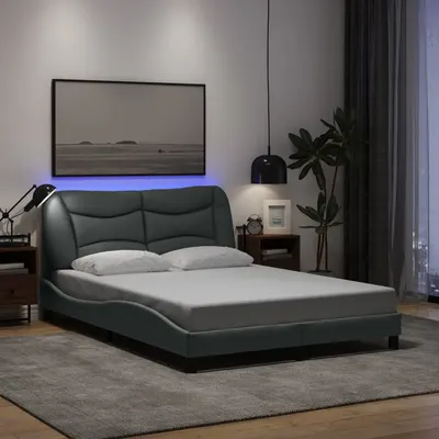vidaXL Cadru de pat cu LED fără saltea Hvar Gri deschis 140x200 cm Material
