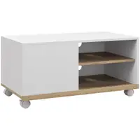 HOMCOM Dulap TV 42" Max cu 2 Rafturi deschise si Usa, Dulap TV Jos din PAL cu Roti, 80x45x39.5 cm, Alb | Aosom Romania