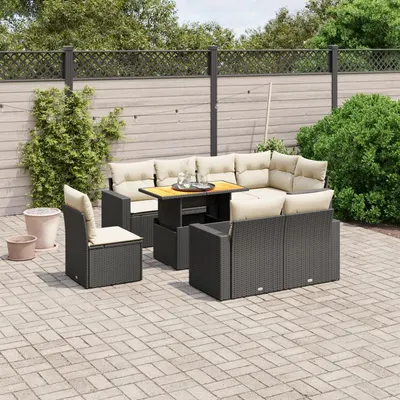 Gossi set mobilier de gradina cu perne, 9 piese, negru, poliratan