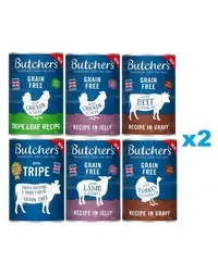 BUTCHER'S Original Mix arome 12x400g sos (vita, curcan) jeleu (pui, miel) pate (rumen, pui si rumen)