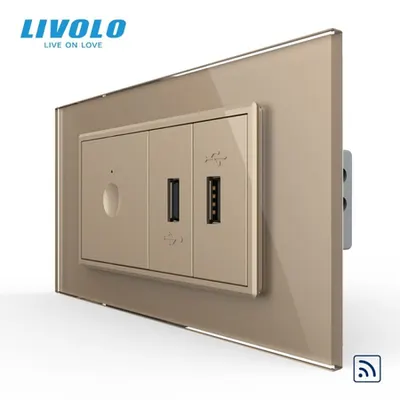 Intrerupator tactil simplu control telecomanda RF + priza dubla USB, 4M, cu rama sticla Auriu
