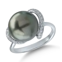 Inel din aur alb cu perla de cultura si diamante de 0.21ct