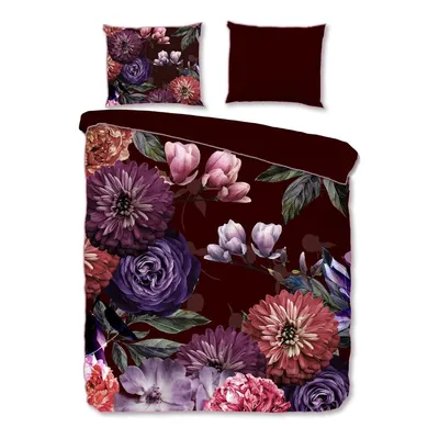 Lenjerie de pat din bumbac organic pentru pat de o persoană Descanso Gerbera, 140 x 220 cm, violet închis