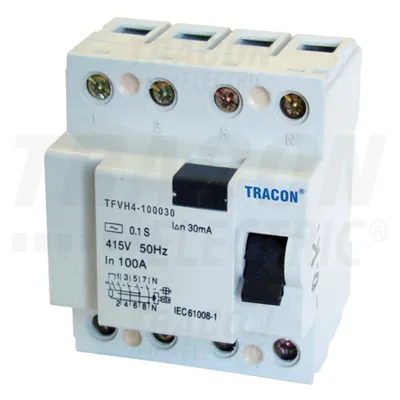 Bloc cu protectie diferentiala pentru curenti mari, 4 poli TFVH4-100030 100A, 30mA, 6kA, AC