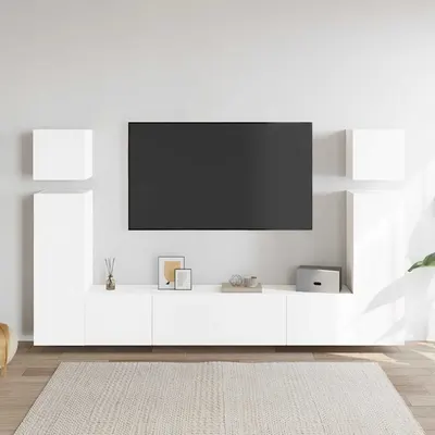 vidaXL Set dulapuri TV, 8 piese, alb, lemn prelucrat