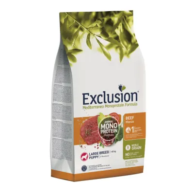 EXCLUSION Mediterraneo Monoprotein Formula Puppy Large Breed, L-XL, Vită, hrană uscată monoproteică câini junior, 12kg