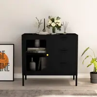 Gossi servanta, negru, 75x35x70 cm, otel si sticla securizata