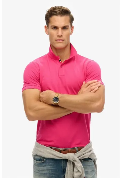 Tricou polo slim fit de bumbac - Fucsia