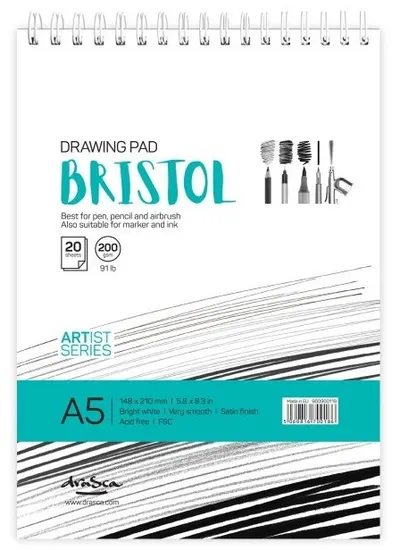 Caiet de schițe pentru desen cu spirală Drasca Bristol sketch pad - A5, 20 file