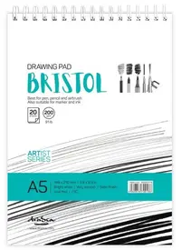 Caiet de schițe pentru desen cu spirală Drasca Bristol sketch pad - A5, 20 file
