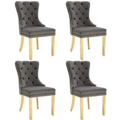 Set de 4 scaune de sufragerie tapițate în catifea, Gri | Aosom Romania