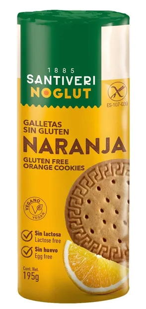 Noglut Biscuiți digestive cu portocale, 195 g, Santiveri