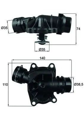 Termostat lichid racire (88 C, in carcasa) potrivit BMW 3 (E46), 5 (E39), 7 (E38), X5 (E53); LAND ROVER RANGE ROVER III; OPEL OMEGA B 2.5D 3.0D 08.98-08.12