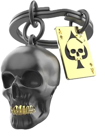 Breloc Metalmorphose - Black Skull with playing card