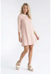 Rochie casual midi cu decolteu rotund - maneci 3/4 - croiala lejera si inchidere la spate - M1340 - Roz