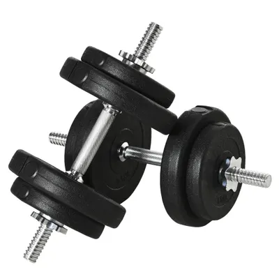 Set 2 gantere HOMCOM, 20 kg, cu 8 discuri din oțel și plastic, negre