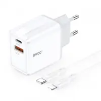 Incarcator Retea Cu Cablu Lightning BWOO CDA182, 38W, 3A, 1 x USB-A - 1 x USB-C, Alb