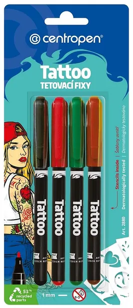 Set de markere Centropen Tattoo - 4 culori, cu modele