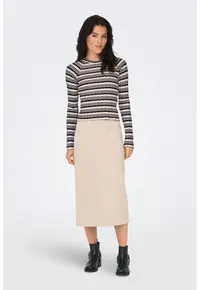 Pulover cu model in dungi si maneci raglan - Negru stins/Alb murdar