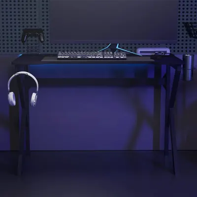 vidaXL Birou de gaming cu picioare formă K, negru, 110x60x75 cm