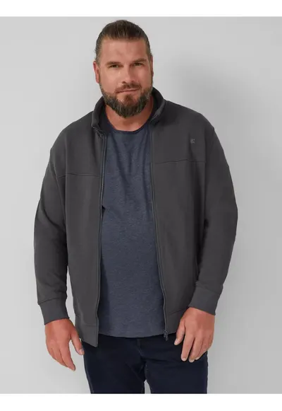 Big Sizes Bluza de trening barbati big sizes - cu fermoar si croiala Regular Fit - Gri inchis