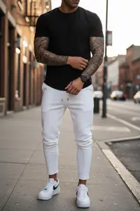Pantaloni de trening barbati slim fit alb 8206