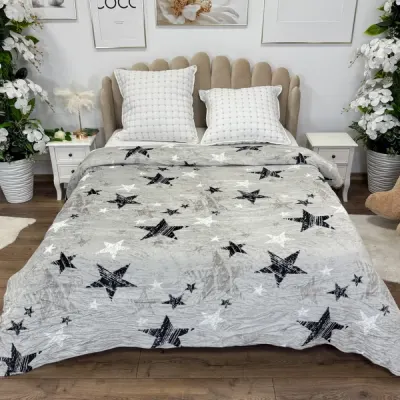 Patura pufoasa cocolino 200x230cm, 240g/mp, Gri, Stelute