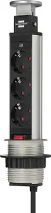 Priză multiplă încorporabilă Brennenstuhl - Tower Power, 3 prize , 2 m, argintiu/negru