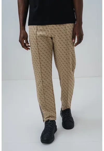 Pantaloni de trening slim fit cu snur si monograma - Maro camel