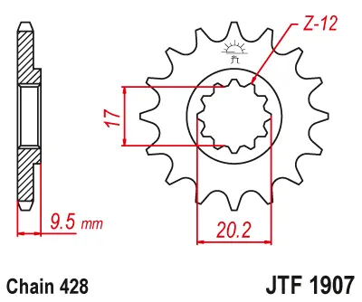 JT - Pinion (fata) JTF1907, 14 dinti - KTM SX85 04- SX105 XC105 07