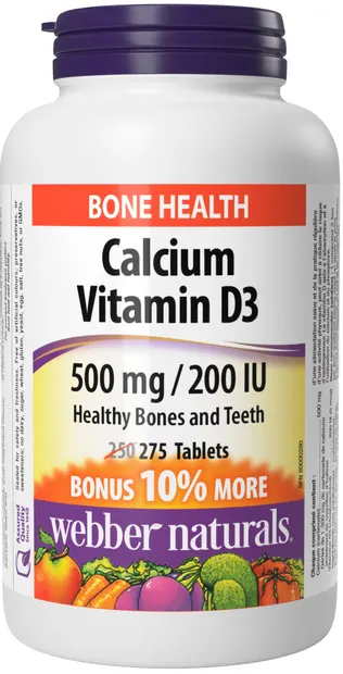 Calcium + Vitamin D3, 500 mg/200 IU, 275 tablete, Webber Naturals