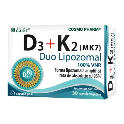 Vitamina D3 2000 UI + K2 MK - 7 lipozomala, 30 capsule, Cosmopharm