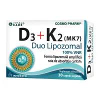 Vitamina D3 2000 UI + K2 MK - 7 lipozomala, 30 capsule, Cosmopharm