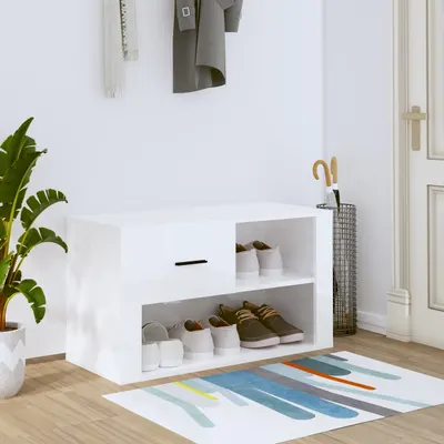 vidaXL Pantofar, alb extralucios, 80x35x45 cm, lemn compozit