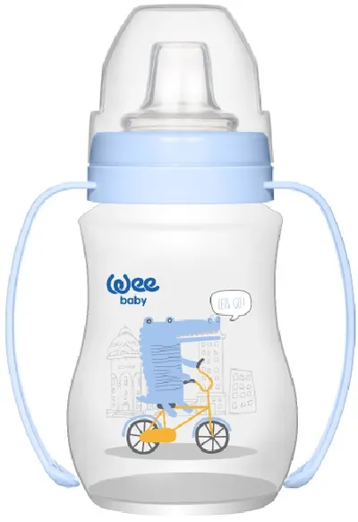 Pahar rezistent la varsare cu paie Wee Baby, PP, 250 ml, albastru