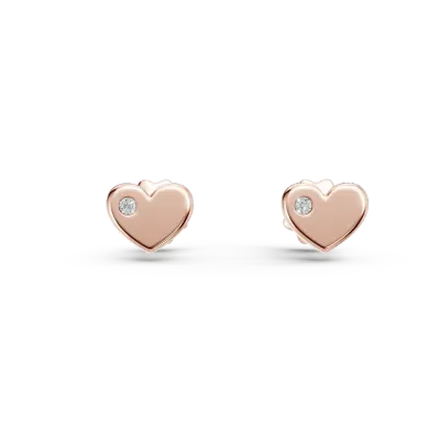 Cercei inimioara din aur roz pentru copii cu diamante de 0.02ct